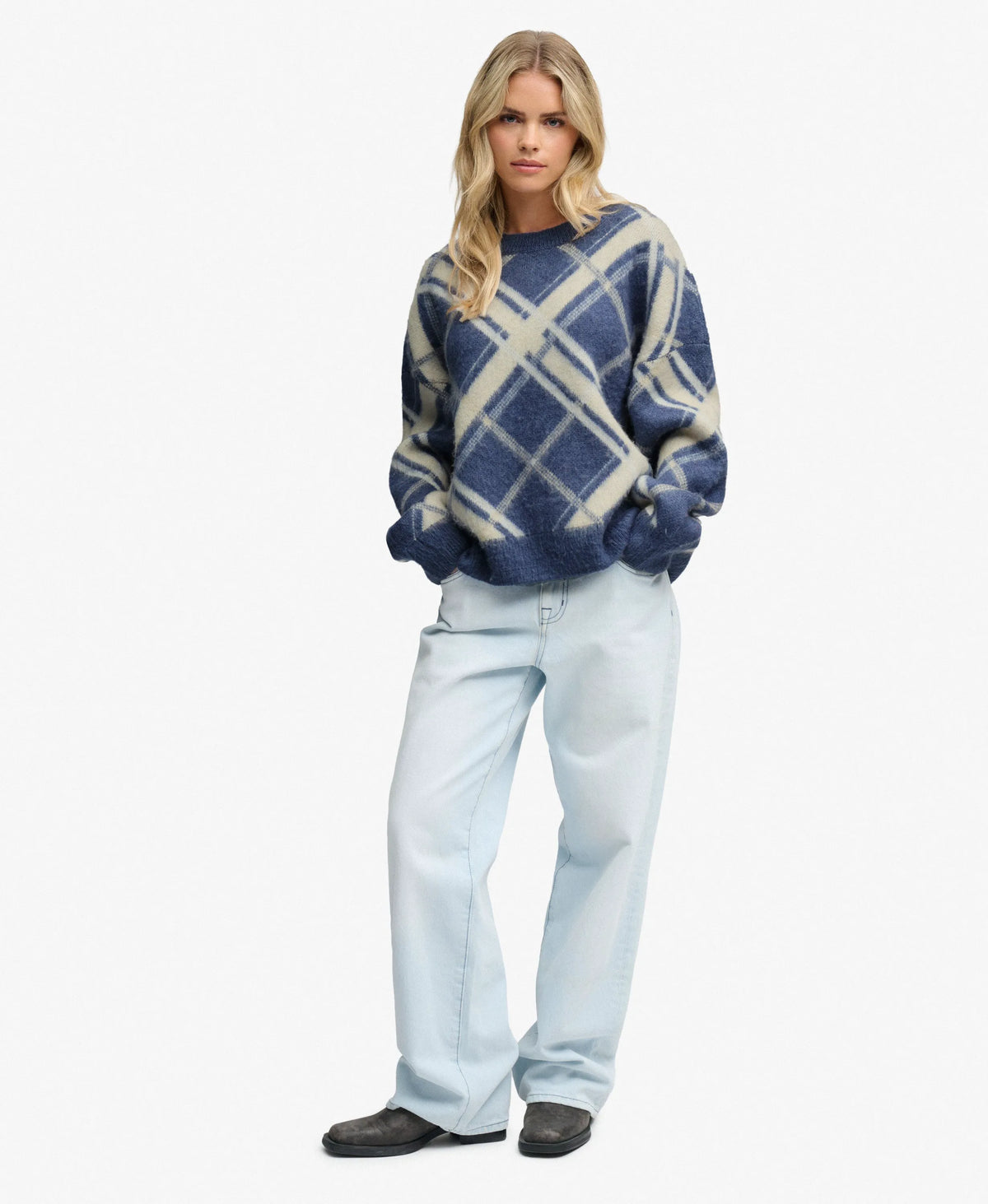 Slouchy Brushed Check Knit Jumper