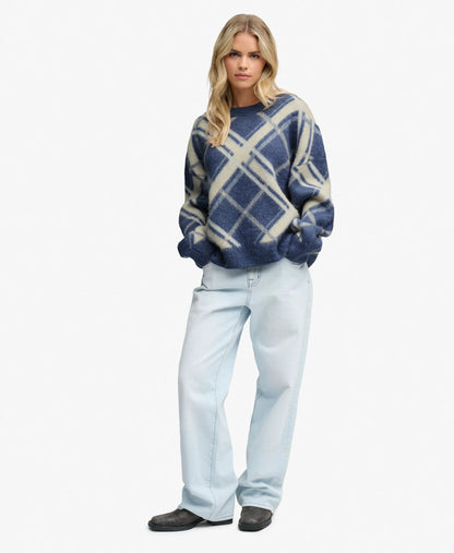 Slouchy Brushed Check Knit Jumper