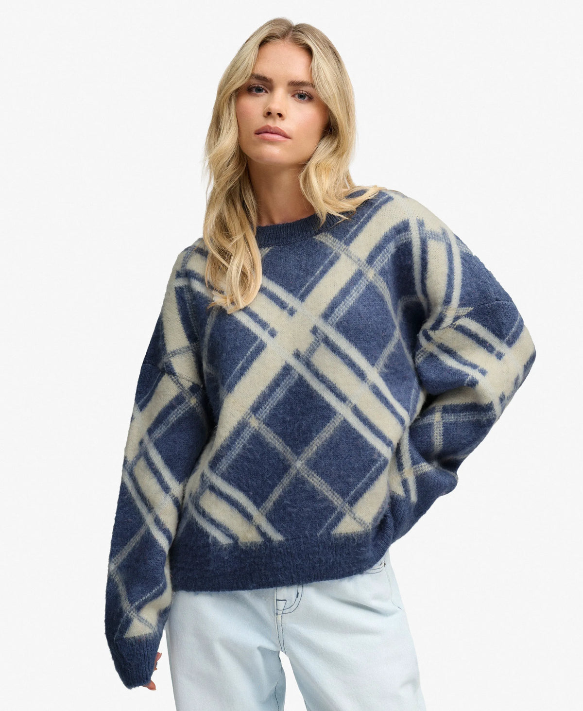 Slouchy Brushed Check Knit Jumper