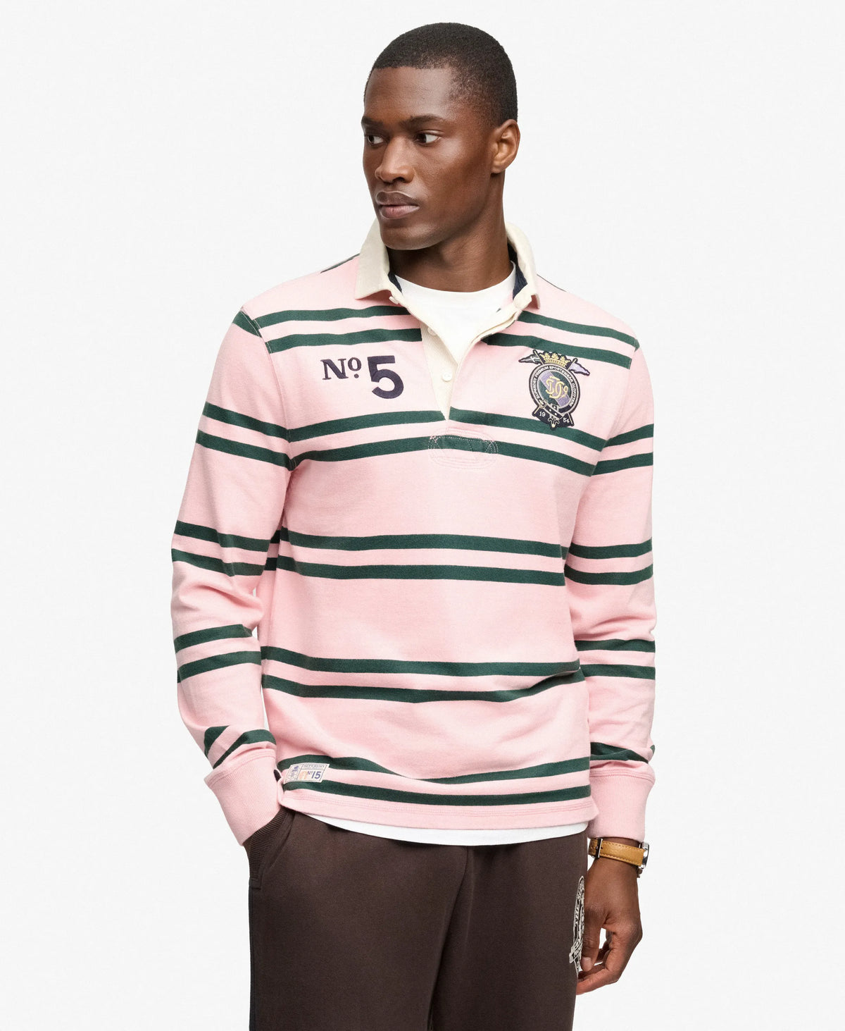 Double Emblem Stripe Rugby Top